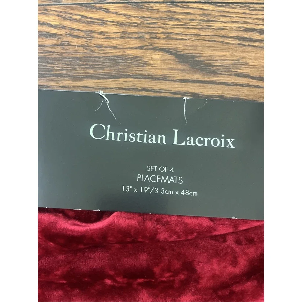CHRISTIAN LACROIX PLACEMATS (4) RED CRUSHED VELVET 13 X 19 100% POLYESTER NIP
